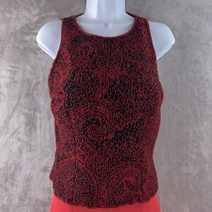 Andretta Donatello Beaded Tank Top Womens Size Medium Red Black Silk Evening